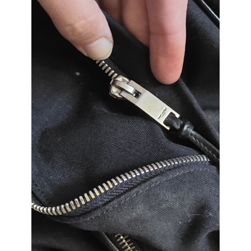 SAINT LAURENT Backpack Canvas Black Silver Tone Zipper Pulls Marked FLAW READ - Picture 6 of 16